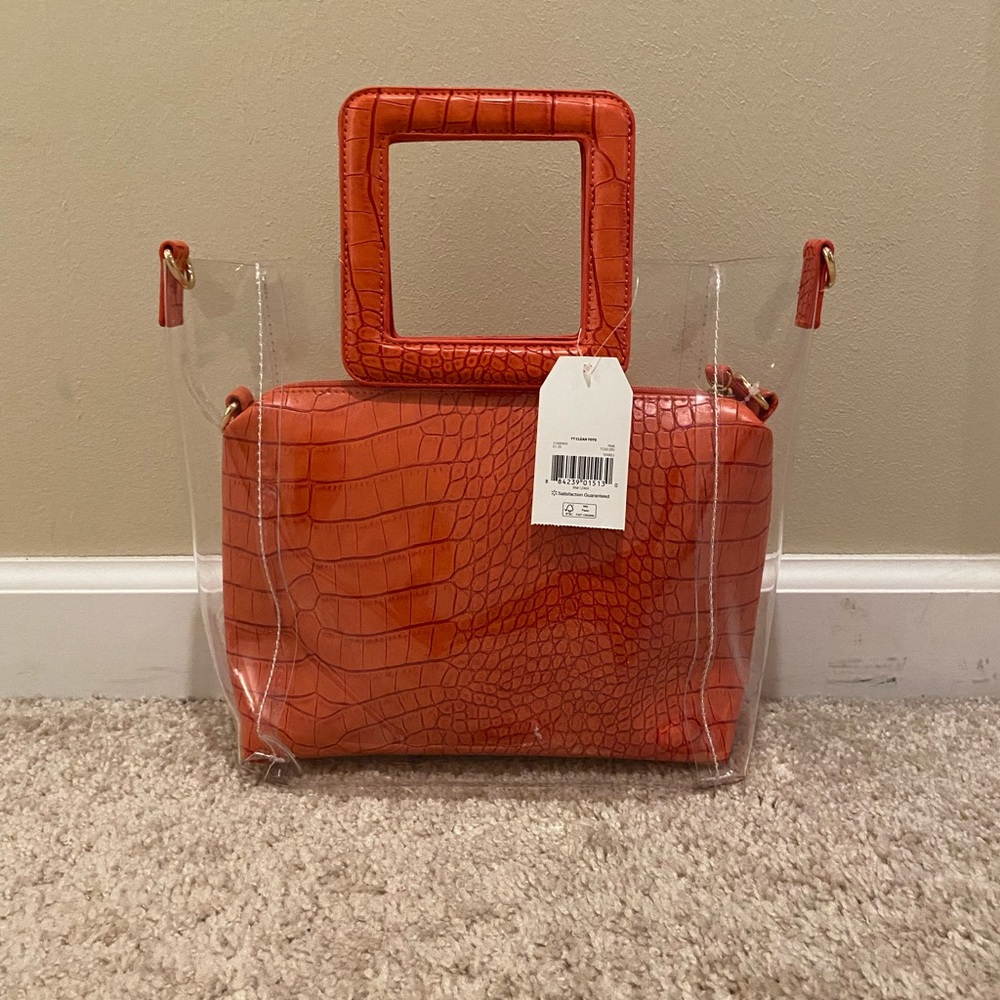 3-pc clear tote purse with smaller bag and detachable strap